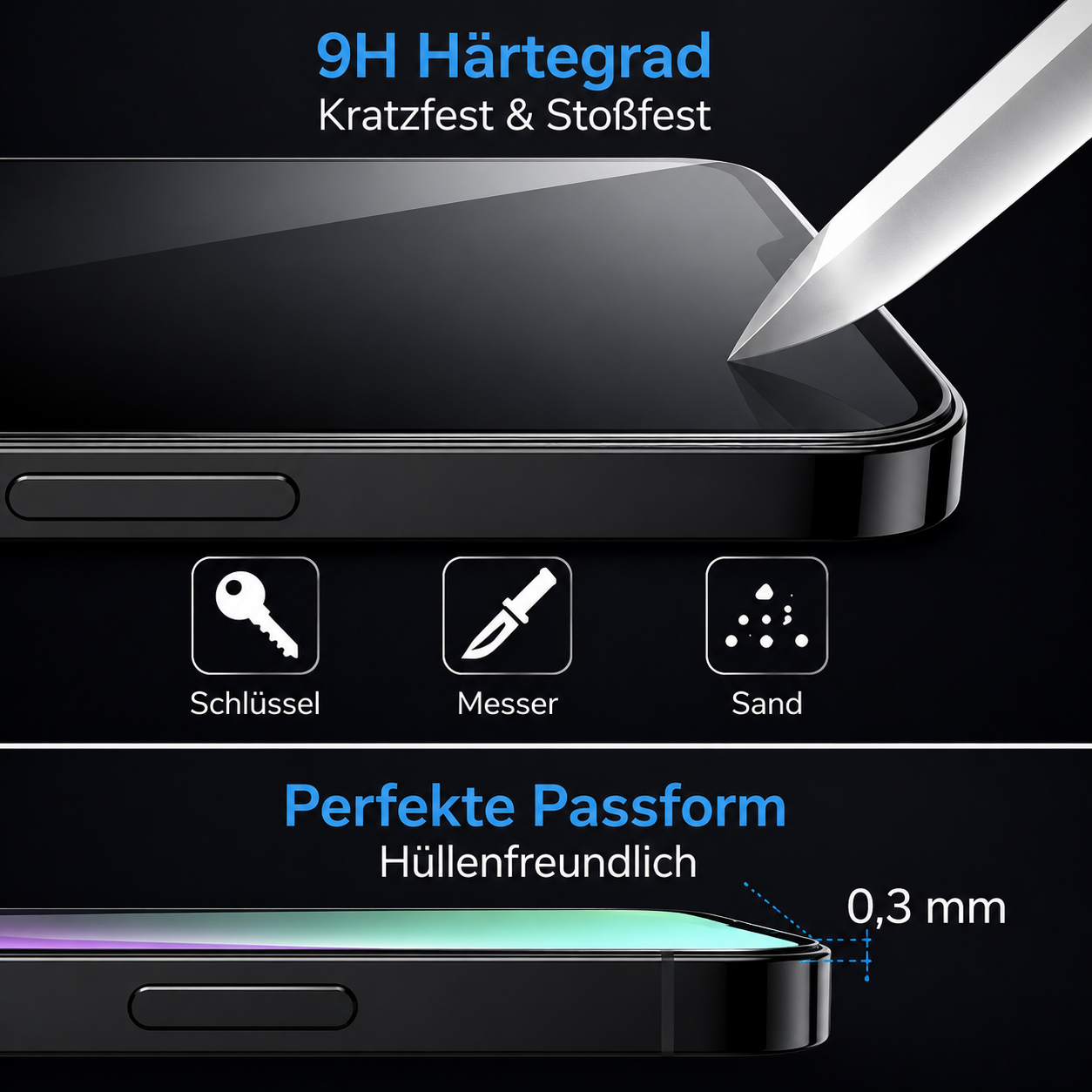 Displayschutzglas für iPhone 14 Pro – 2 Stück 9H Hartglas Full Screen Kratzfest