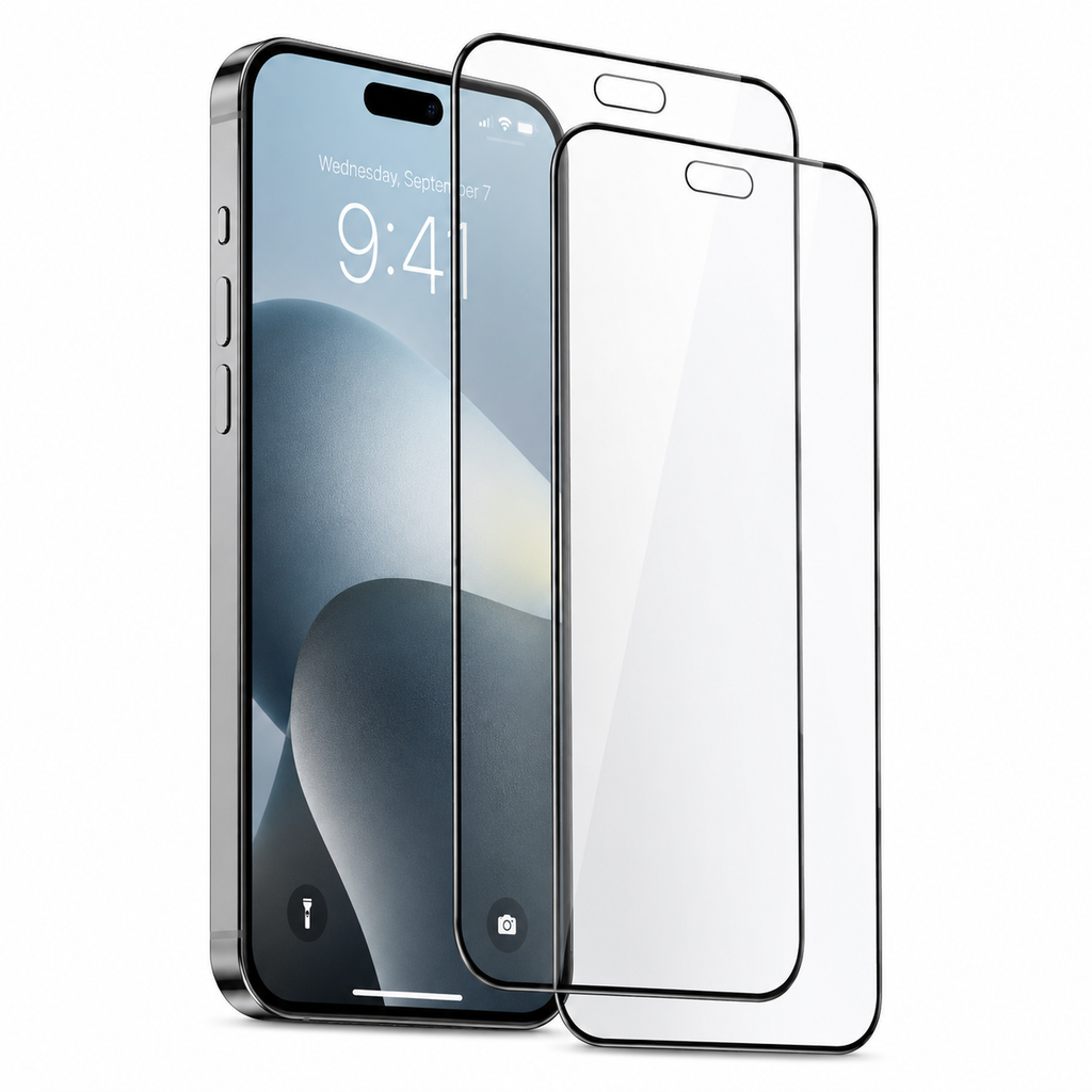 Displayschutzglas für iPhone 15 Pro – 2 Stück 9H Hartglas Full Screen Kratzfest