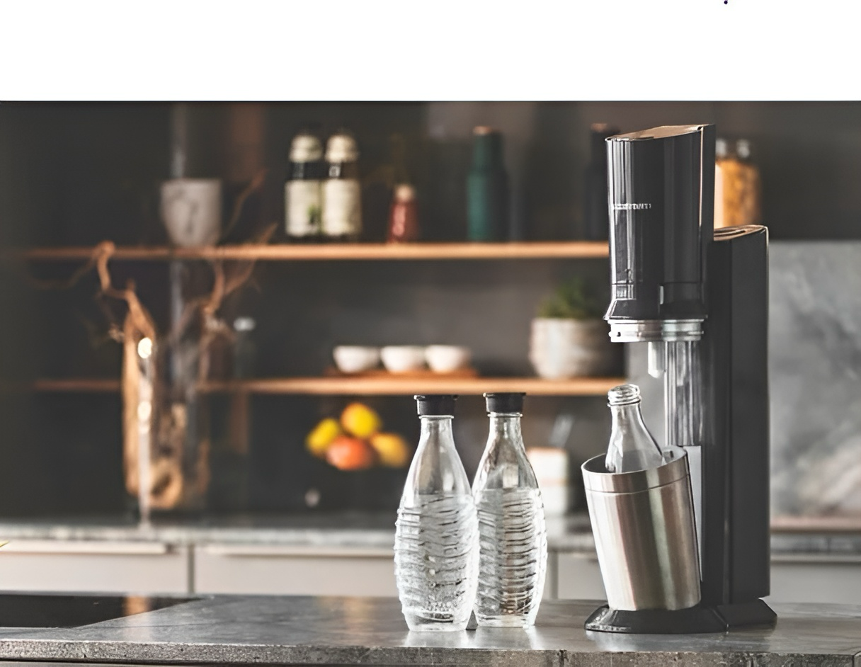SodaStream Wassersprudler Crystal 3.0, 2x Pepsi Sirup 5x Glaskaraffen, Flaschenhalter Schwarz, Flaschenbürste
