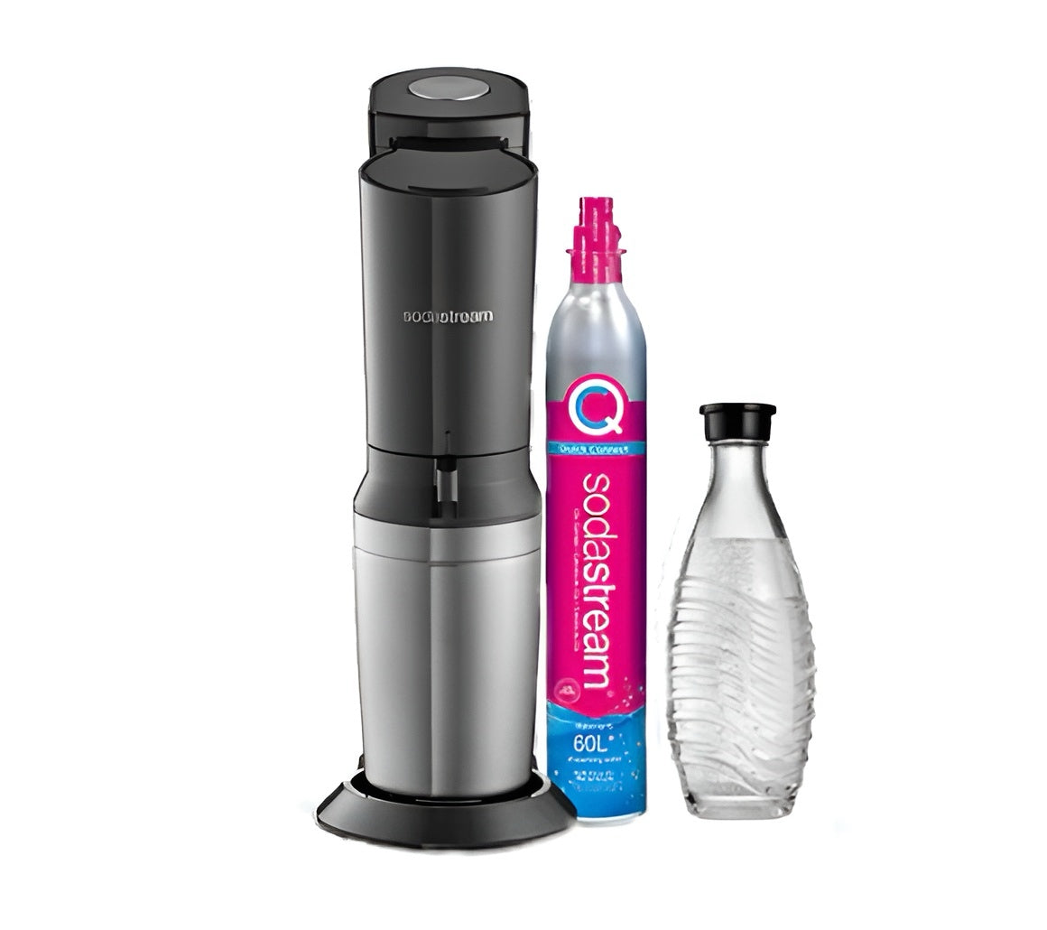 SodaStream Wassersprudler Crystal 3.0, 2x Pepsi Sirup 5x Glaskaraffen, Flaschenhalter Schwarz, Flaschenbürste