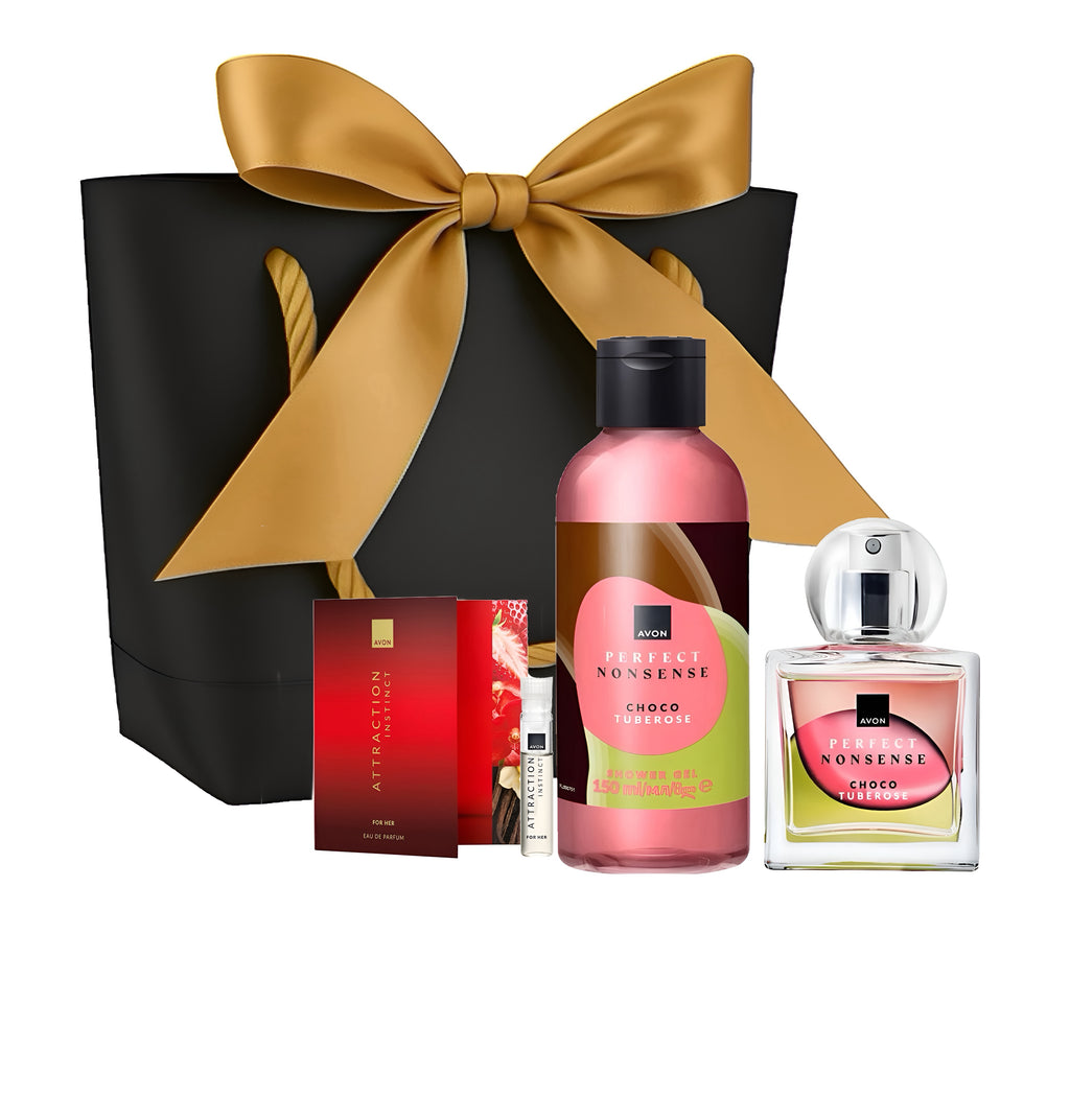 Avon Perfect Nonsense Choco Tuberose EdP 50 ml Set mit Duschgel