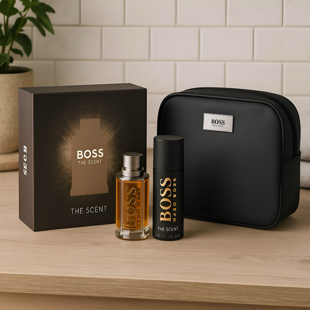 HUGO BOSS The Scent Geschenkset Herren – EdT 50 ml + Deo + Kosmetiktasche