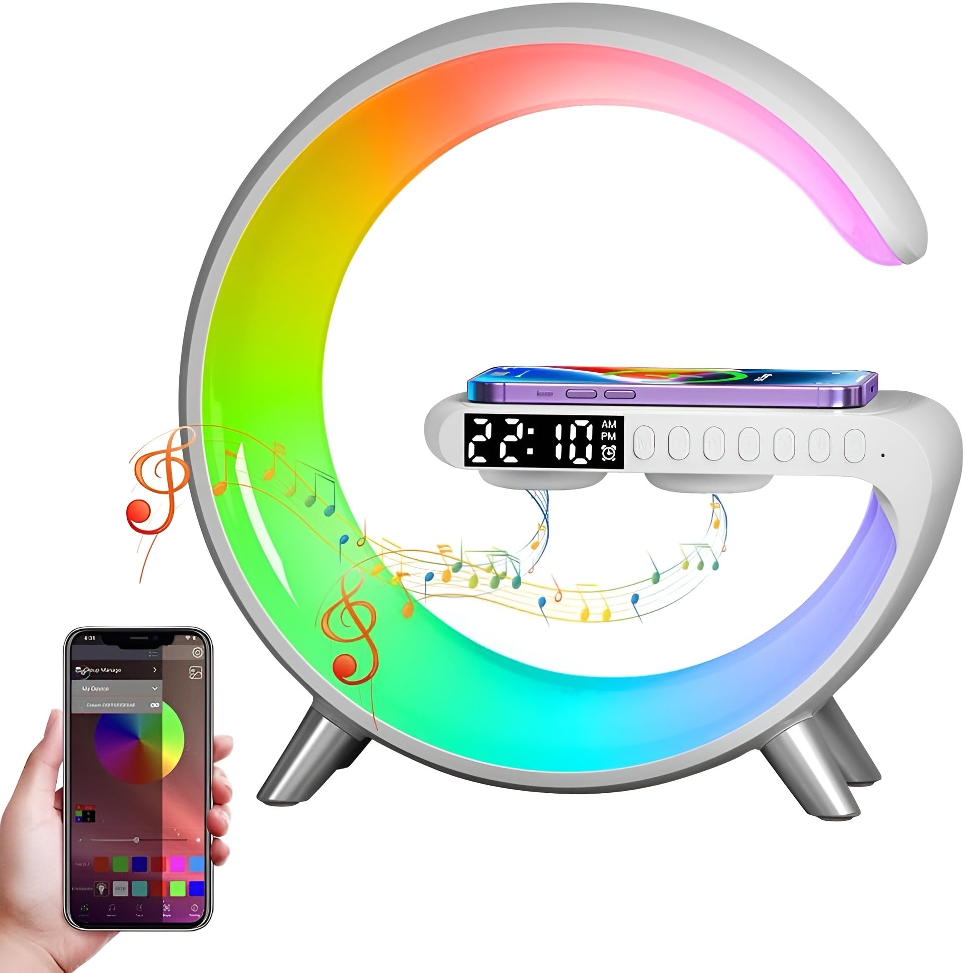 Smarte RGB LED G-Lampe mit Ladestation & Bluetooth-Lautsprecher