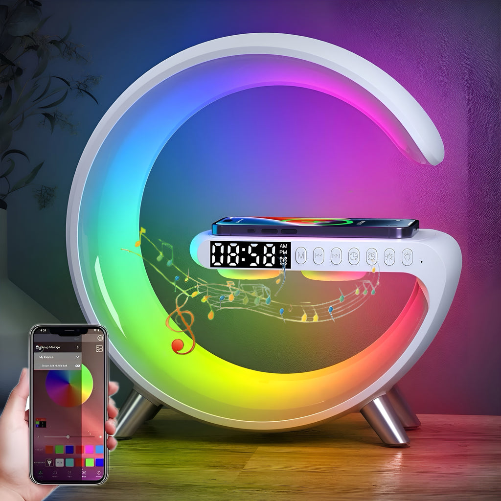 Smarte RGB LED G-Lampe mit Ladestation & Bluetooth-Lautsprecher
