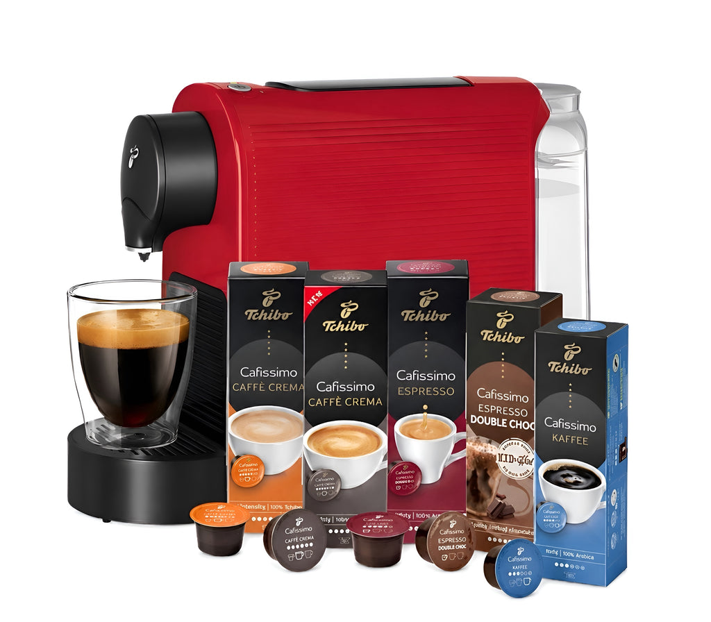 Tchibo Cafissimo Pure plus Kapselmaschine Rot + 50 Kapseln