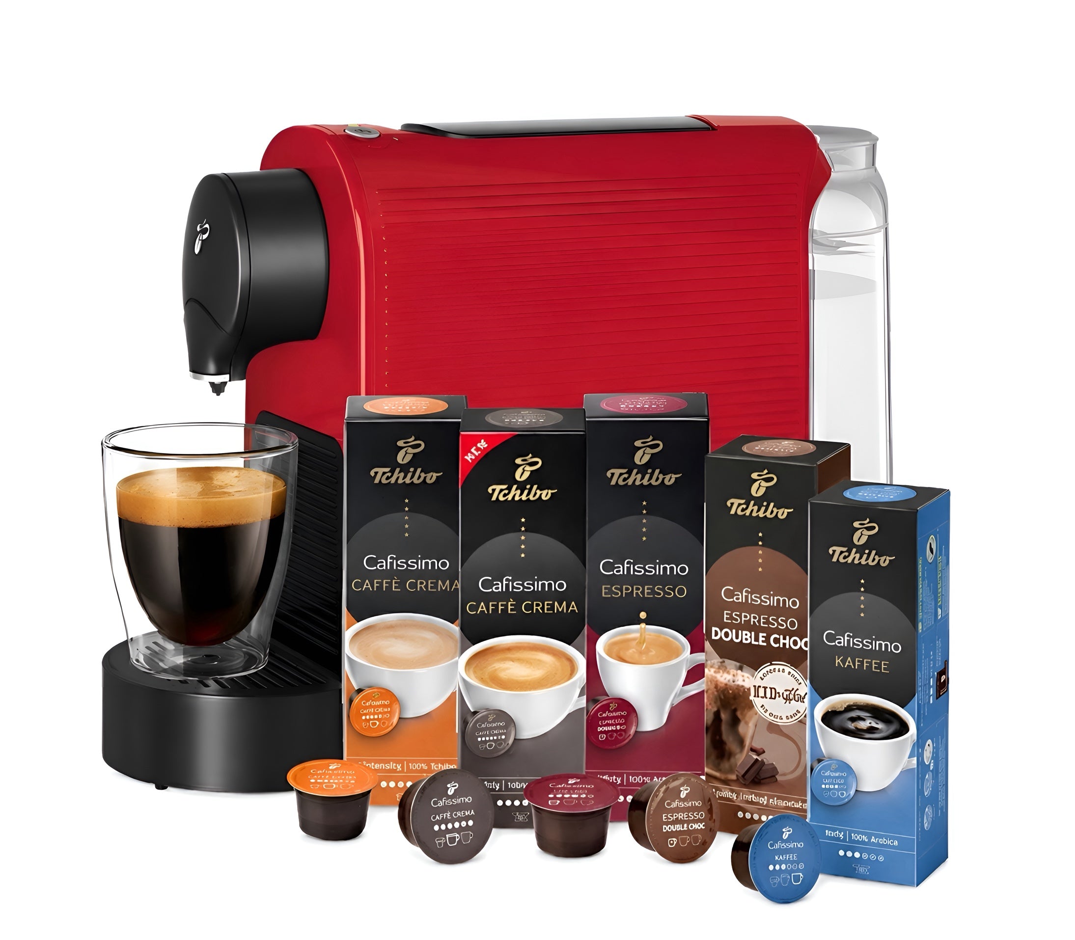 Tchibo Cafissimo Pure plus Kapselmaschine Rot + 50 Kapseln