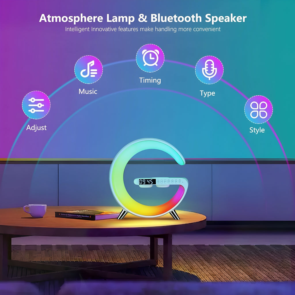 Smarte RGB LED G-Lampe mit Ladestation & Bluetooth-Lautsprecher