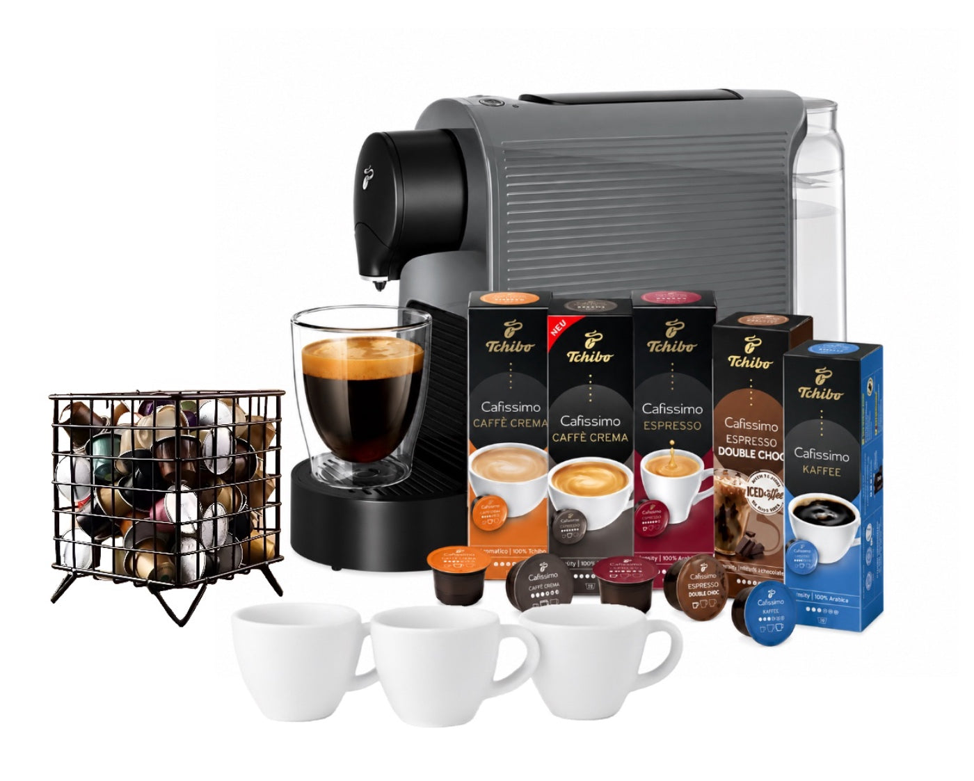 Tchibo Cafissimo Pure plus Kapselmaschine Grau + 50 Kapseln