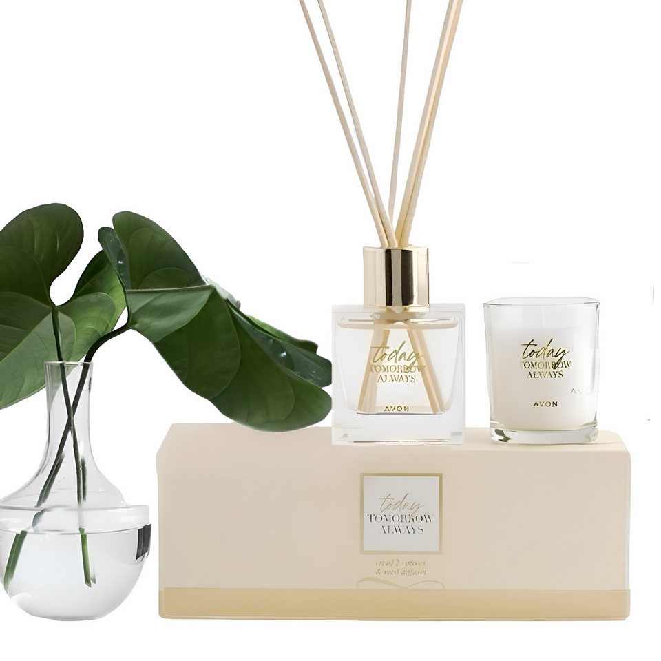 AVON Cosmetics Duftstäbchen TTA Today Duftdiffusor, Duftkerze, Duftset, Raumduft Set (Raumduft-Geschenkset, 2-St., Duftkerze, Duftdiffusor), Romantischer Duft, Langanhaltend, Entspannend, Luxuriöse Handpflege