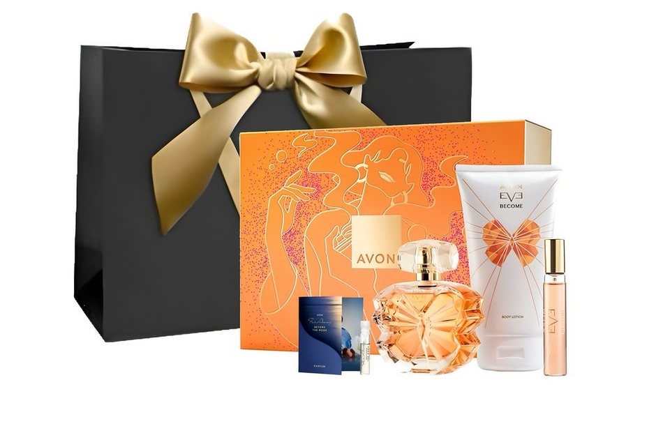AVON Cosmetics Eau de Parfum EVE BECOME 50 ml Taschenspray 10ml Körpercreme 150ml Duft Geschenkset, 3-tlg., Langanhaltender Duft-Geschenkset, Körperlotion, Taschenspray