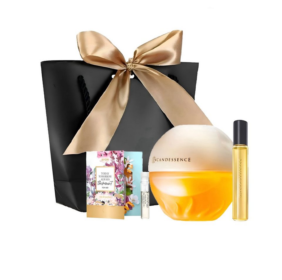 AVON Cosmetics Eau de Parfum INCANDESSENCE 50 ml, Taschenspray 10ml Geschenkset Damenduft, 4-tlg., Blumiger Duft, Einzigartig, Inspirierend, Damenmode, Kosmetik.