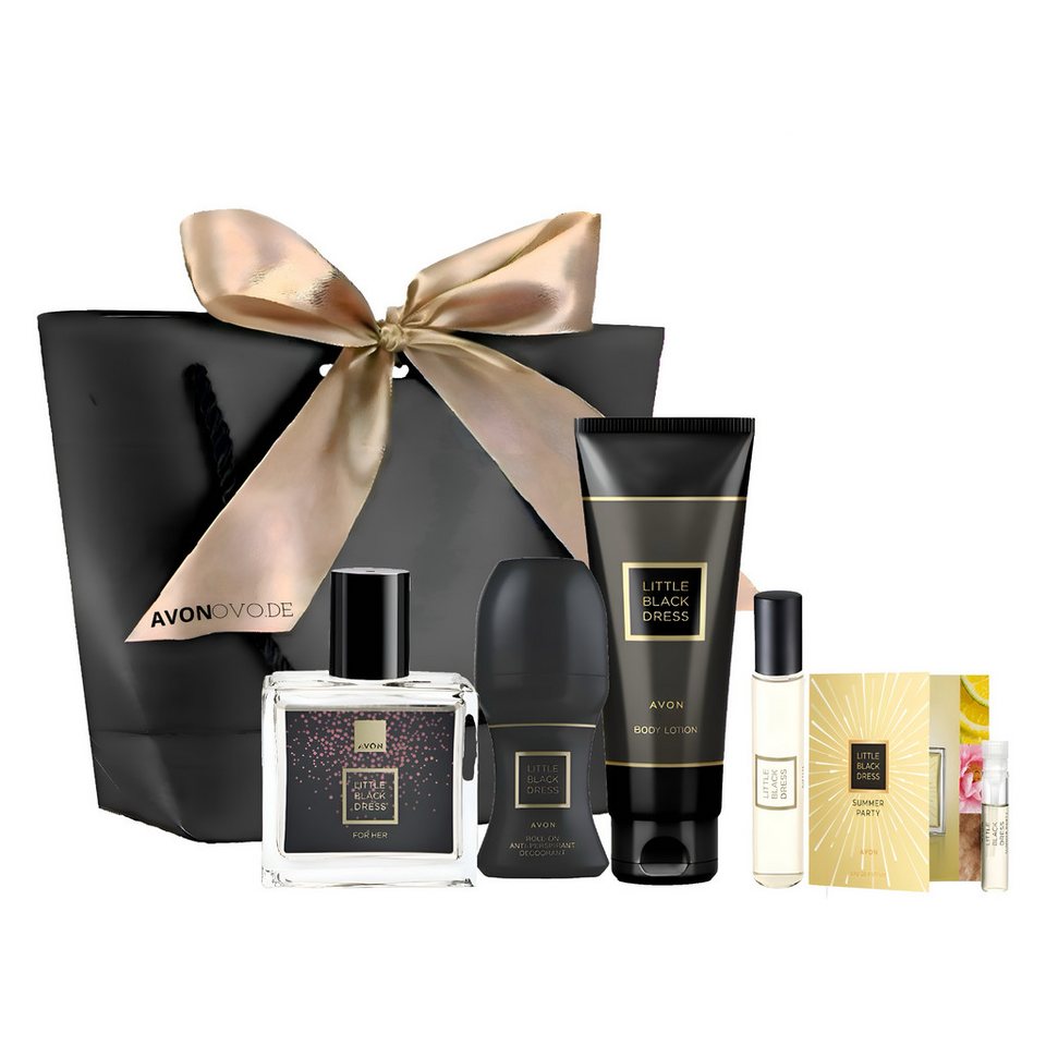AVON Cosmetics Eau de Parfum LITTLE BLACK DRESS 30ml Taschenspray 10ml Körpercreme 125ml, Deoroller, 6-tlg., Geschenkset, Eleganter blumig-orientalischer Duft mit Pflege.