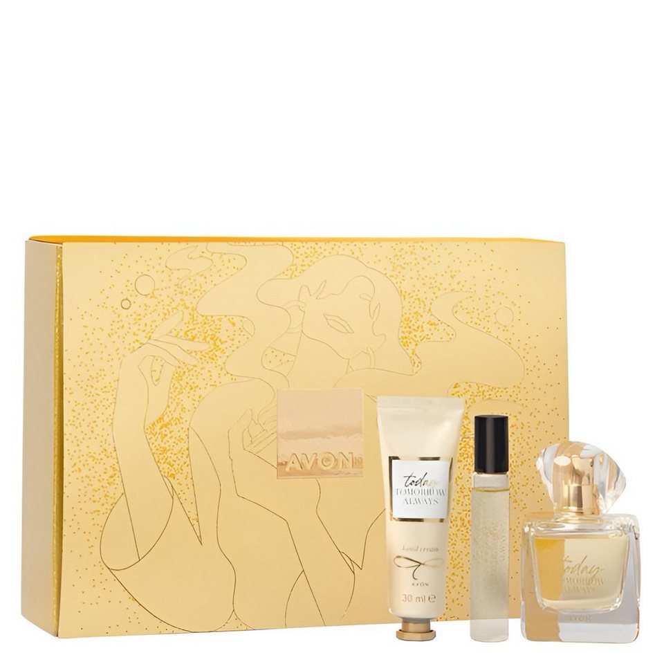 AVON Cosmetics Eau de Parfum TTA TODAY 50 ml, Taschenspray, Handcreme, Box, Geschenkset, 3-tlg., Luxuriöse Handpflege, Noten Neroli, Schmetterlingsblüte, Seidenmoschus