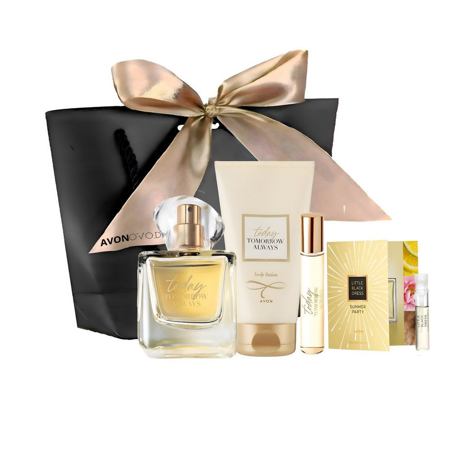 AVON Cosmetics Eau de Parfum TTA TODAY Spray 50ml, Taschenspray 10ml, Körperlotion, Geschenkset, 5-tlg., Einzigartiger Duftgenuss, Ideales Geschenkset, Exklusiver Duft